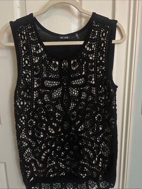 NIC+ZOE Black Crochet Overlay Tank